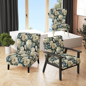 Beige And Green Natural Damask Serenity - Cottage Arm Chair
